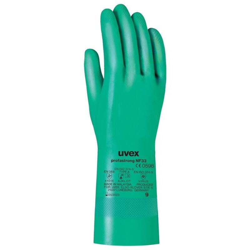 12 paires de gants produits chimiques Profastrong NF33 UVEX 60122 - Vert clair - 8 (M)