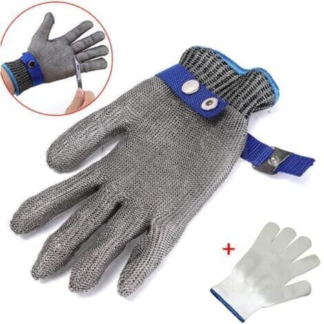 Gant protection anti-coupure pour boucher - En inox - Taille L - Gris