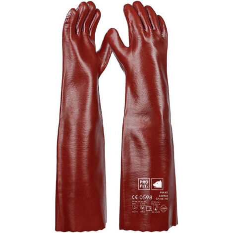 Gant protection ctre produits chimiques Pirat taille 10 rouge-brun PVC EN 388. E (Par 6)