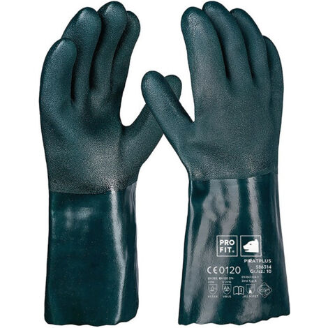Gant protection ctre produits chimiques Pirat taille 10 vert PVC EN 388. EN ISO (Par 12)