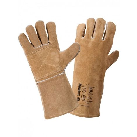 Gant soudeur anti chaleur et feu 35 cm SINGER T10 Polyvalent souple et épais Cuir croute marron Renfort paume pouce et index