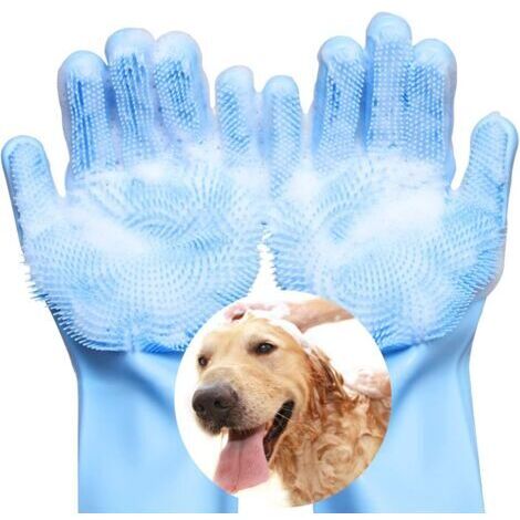 Gant Toilettage Chien, Gant Toilettage Chat en Silicone de Qualité Alimentaire, Gant de Toilettage pour Animaux Domestiques Gant Brosse Chien Gant Brosse Chat Gant d'Épilation - Bleu Clair