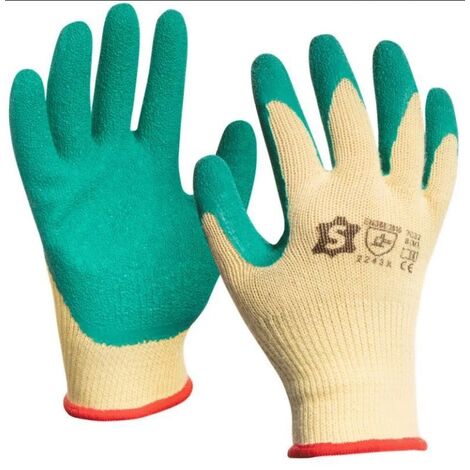 Gant tricoté en polycoton enduit latex jaune/vert T10