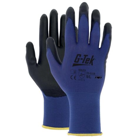 Gant tricoté nylon bleu, jauge 18, enduction polyuréthane noir - Screen Touch - 33-E118 Taille 6 - PIP