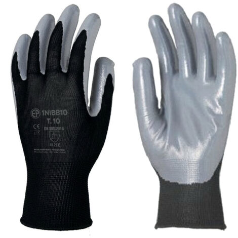 Gant tricoté polyester EUROTECHNIQUE enduit nitrile noir/gris T7 - COVERGUARD - 1NIBB07
