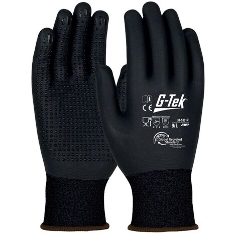 Gant tricoté sans couture en PET noir recyclé, enduction en mousse de nitrile noir, 31-5331R sachet de 6 taille 8 - PIP