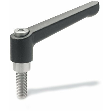 Ganter Norm elementi  Regolabile Leva di bloccaggio in acciaio con vite filettata – GN 300.1  manico lunghezza: 45 mm  vite inserto e vite di fissaggio in acciaio inossidabile  manico di zinco pressof