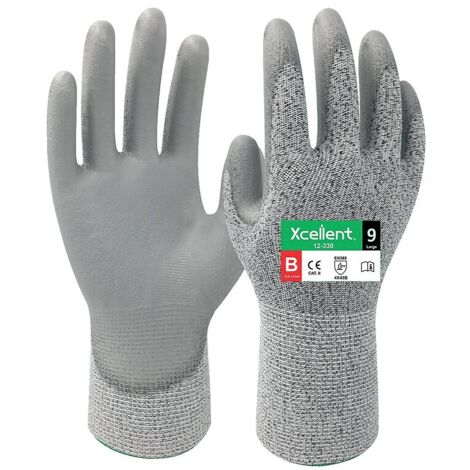 Gants 12-330 POLYESTER/PU Jauge 13 Anticoupure B gris taille 10- sachet de 2 paires - XCELLENT