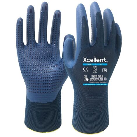 Gants 18-003 nylon/nitrile Jauge 18 bleu/noir taille 6 - la paire - XCELLENT