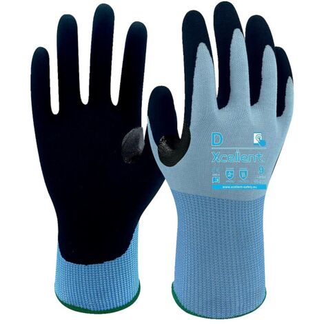 Gants 18-971 polyester/nitrile Jauge 18 anticoupure D bleu/noir taille 10- sachet de 12 paires - XCELLENT