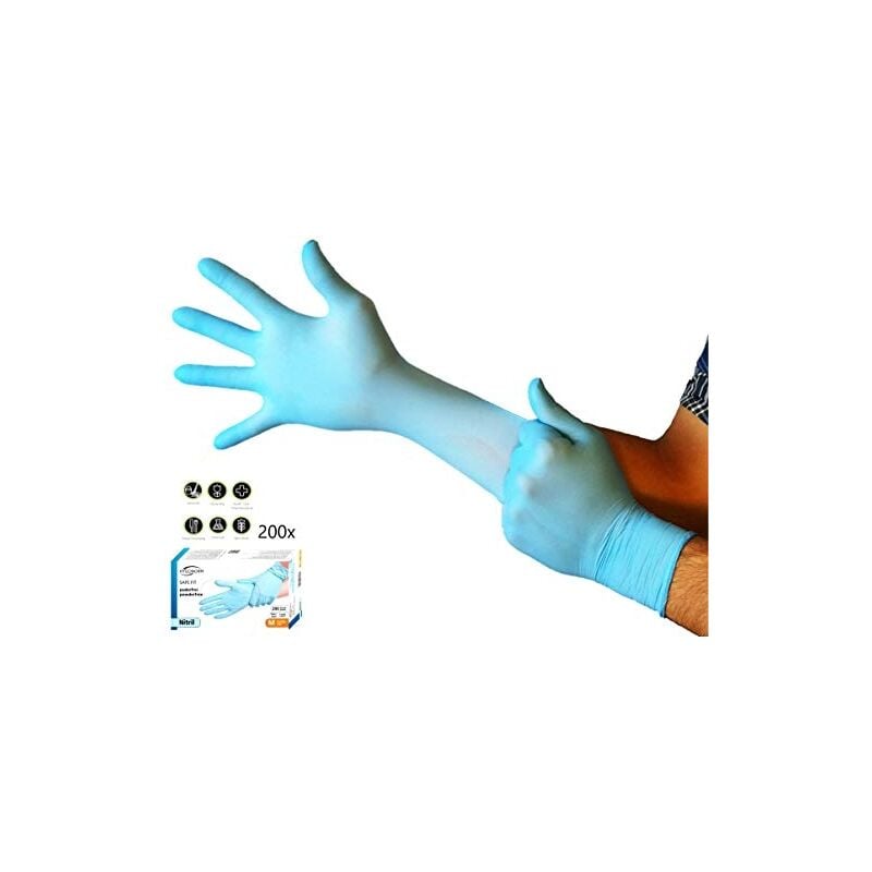 200X gants jetables - safe fit gants en nitrile bleus xl (9-10) sans poudre sans latex grade de médicament aql 1,5 travaux léger