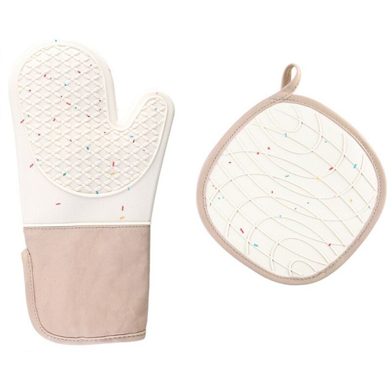 Gants anti-chaleur, 1 Paire Gants de Four, avec 1 Maniques, Gants de Cuisine Silicone Résistant à Chaleur et Antidérapant