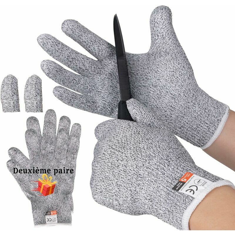 Gants Anti Coupure - 2 Paires de Gants de Cuisine Gants de Travail Sécurité Niveau 5 Protection Normes EN388 Résistant s 20cm