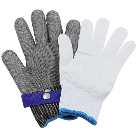 Gants Anti-Coupure en Métal pour Tronçonneuse et Travail du Bois - Taille L (25 cm) Gris Argenté