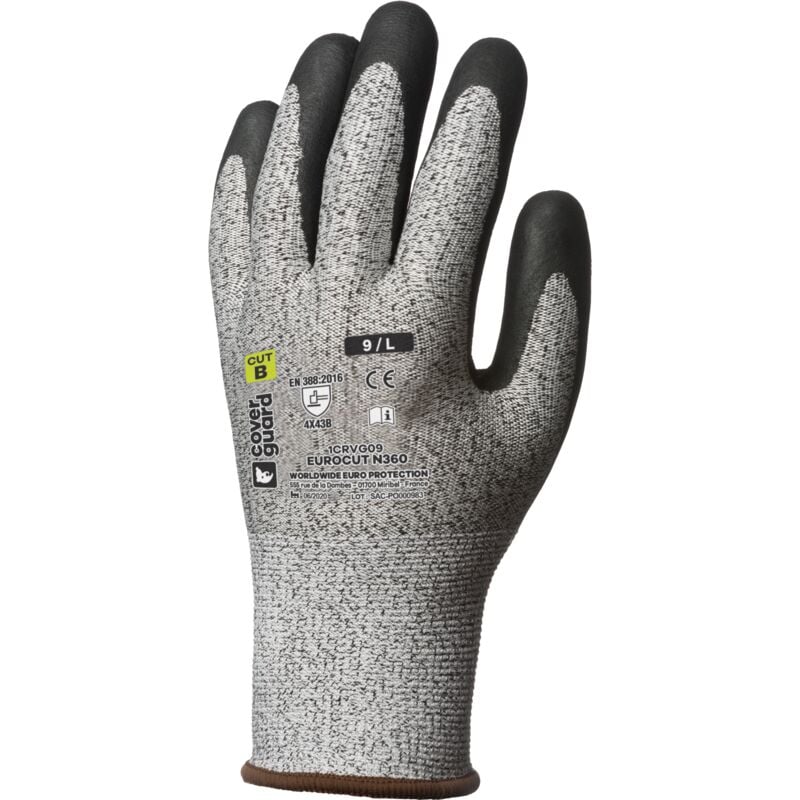 Eurotechnique - Lot de 5 - Gants anti-coupure eurocut N360 - Noir Taille 6