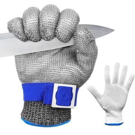 Gants Anti-Coupure Niveau 9, Protection Cuisine et Huître, Maille Acier Inoxydable pour Boucher, Découpe de Viande (Taille L)