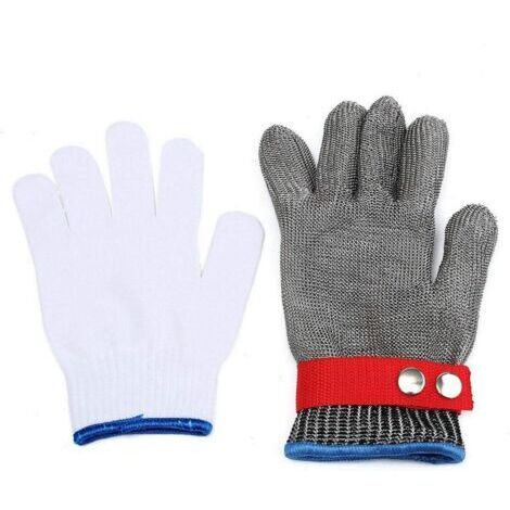 Gants anti-coupures, gants de boucher, maille en acier inoxydable, niveau de protection 5, gants de travail pour l'exploitation forestière, la sculpture sur bois et le tranchage (taille XL)