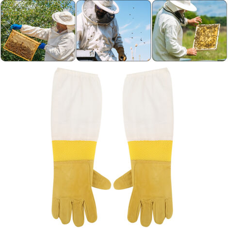 Gants apicoles respirants à manches longues anti-piqûres avec poignets ajustables et protection renforcée