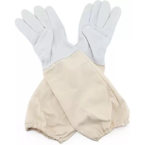 Gants Apiculture - Cuir Chevreau - Manchettes Allongées - Résistants Aux Piqûres - Taille Unique - Blanc