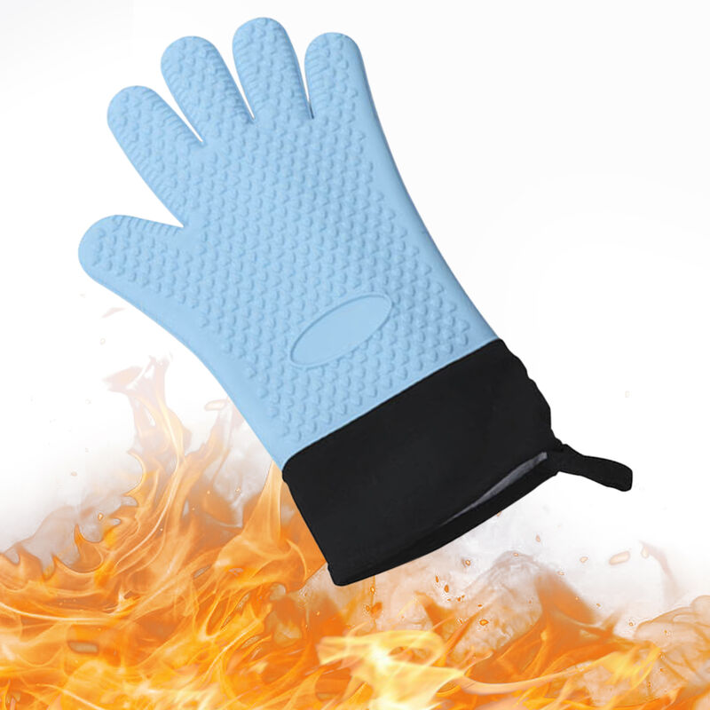 Gants Bbq Gants Isothermiques Resistant Grill Isole Mitaines Non-Slip Gants En Silicone Etanche Pour Cuisson Cuisson Fumeur Cheminee, Bleu