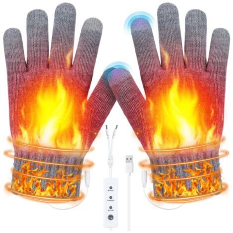 Gants Chauffants USB pour Homme et Femme Gants Chauffants électriques Lavable Mitten Chaleur Hivernale en peluche épais avec 3 Températures Gant