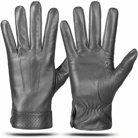 Gants Cuir Chaud Moto Peau de mouton Écran tactile Texto Cachemire Doublé