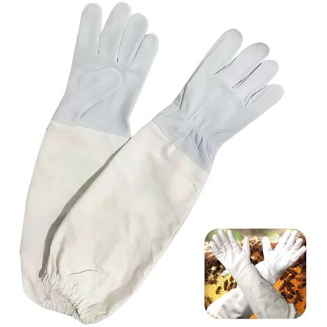 Gants d'Apiculture Professionnels en Peau de Chèvre avec Manches Ventilées et Poignets Élastiques, Protection Complète Contre les Piqûres d'Abeilles, Taille L, Adaptés pour Hommes et Femmes