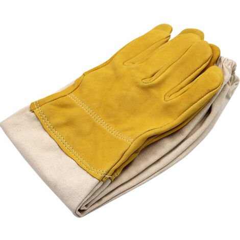 Gants d'apiculture — Résistant aux piqûres, perforations et coupures — Taille L — Jaune — Cuir de mouton et toile