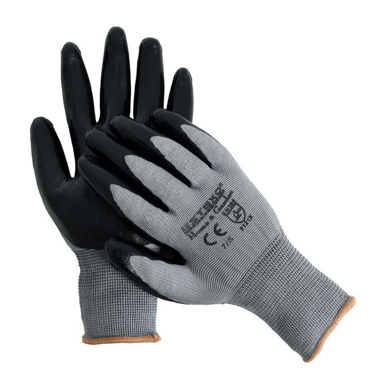 Gants d'assemblage Gants de mécanicien 12x gants nitrile gris noir 7/S