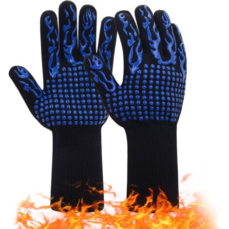 Gants de Barbecue Anti-Chaleur 1 Paire  Gants de Four Silicone Antidérapant Jusqu'à 800°C  Universel Gants pour BBQ, Grill, Four, Cuisine et Cheminée-Bleu