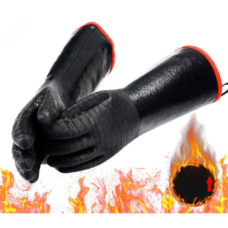 Gants de barbecue en néoprène noir résistants à la chaleur, isolation thermique, 14 pouces, paire lourde