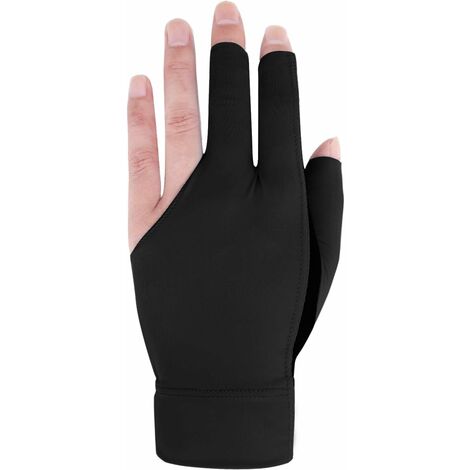 Gants de billard respirants à trois doigts Gants de billard respirants antidérapants (noir)