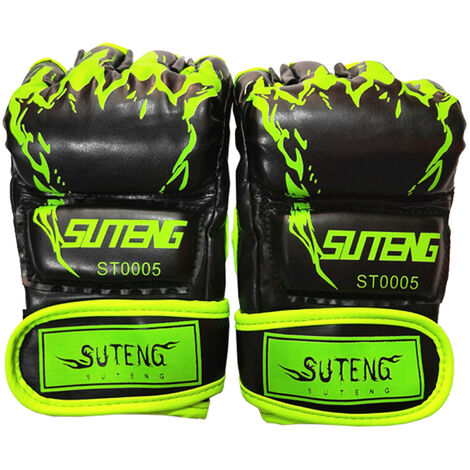 Gants de boxe demi-doigts MMA Training Gants de boxe Thai Punching Bag Gants Sports de plein air Mitaines pour Sanda Kickboxing Sparring Grappin Arts martiaux Muay Thai Taekwondo - Vert noir