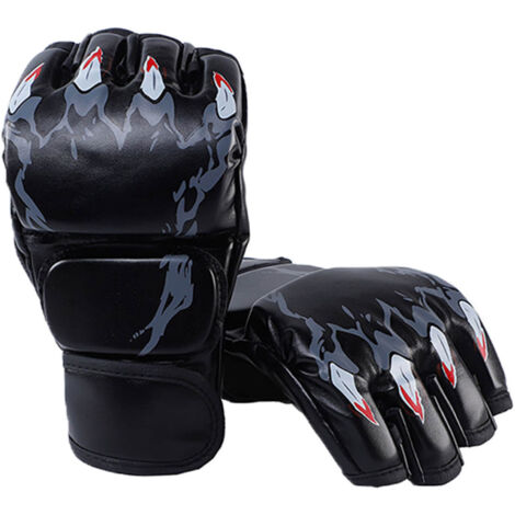 Gants de boxe en cuir épais avec doublure latex, design Griffe de Tigre Noir, mi-doigts pour entraînement