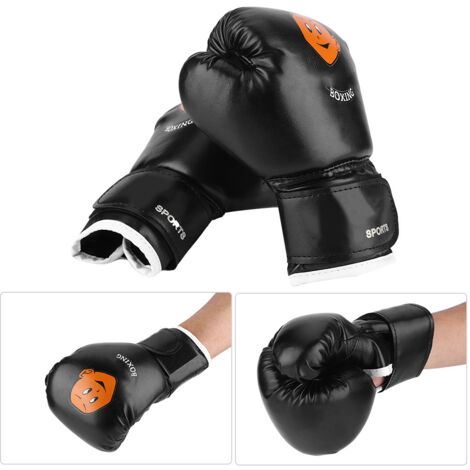 Gants de boxe junior pour Muay Thai et entraînement kickboxing, noir