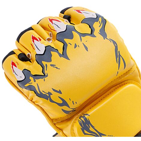 Gants de boxe mi-doigts jaunes style Griffe de tigre - Protection réglable poignet homme femme