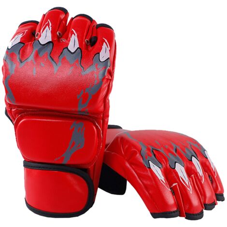 Gants de boxe mi-doigts style Griffe de tigre, bande de poignet ajustable pour hommes et femmes - Rouge