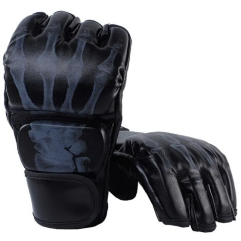 Gants de Boxe MMA Mi-Doigts Adultes Unisexes pour Entraînement Combat Noir