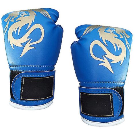 Gants de boxe pour enfants et adolescents, gants d'entraînement pour garçons et filles, adaptés au sac de frappe, au kickboxing et au muay thaï - Taille S - Bleu