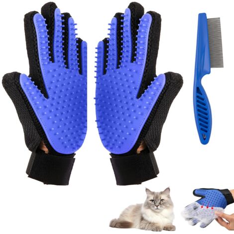 Gants de brosse de nettoyage pour animaux,gants de toilettage pour enlever les poils des chats et des chiens avec effet de massage,Bleu