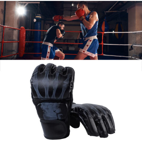 Gants de Combat MMA Mi-Doigts pour Entraînement Adulte Unisexe Noir