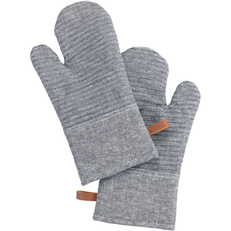 Wenko - Gants de cuisine anti chaleur Ada Manique de cuisine avec dragonne, anti-chaleur avec silicone, Lot de 2 gants , coton, 17x33x3 cm, gris