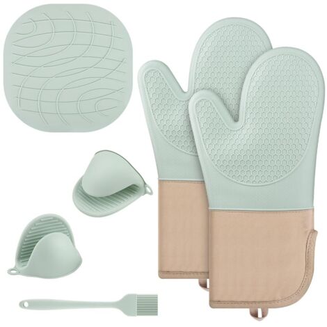 Gants de cuisine en silicone alimentaire, résistants à la chaleur, indispensables en cuisine et faciles à suspendre.