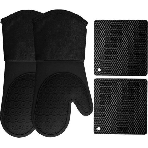 Gants de cuisine et maniques en silicone, ensemble de 4 pièces, gants de cuisine robustes, adaptés au plan de travail.