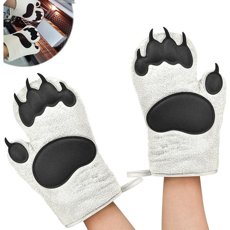 Gants de Cuisine, Gant Anti Chaleur, 1 Paire Griffe d'ours Mignonne Gants Four Antidérapant Design Antidérapant en Silicone