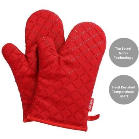 Gants de Cuisine, Gants de Four à la Chaleur, Gants de Cuisine Silicone Antidérapant jusqu 'à 240 ℃,Rouge, 1 Paire LBQ67