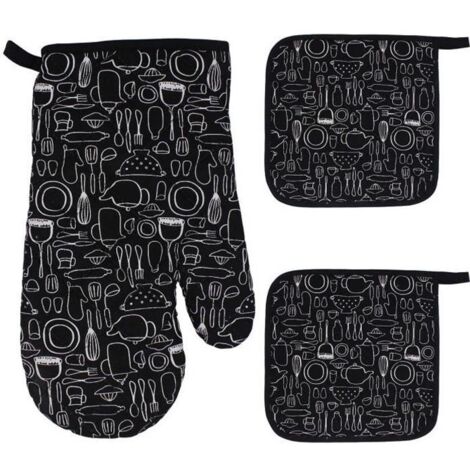 Gants de cuisine - Gants de Four Eco - Résistance à la chaleur 300°C - 1 Gant + 2 Maniques - Longueur 29 cm