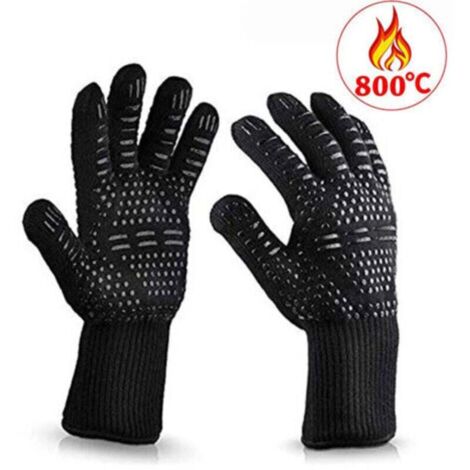 Gants de cuisine résistants à la chaleur jusqu'à 800 °C, antidérapants et adaptés à diverses utilisations telles que le barbecue, les hottes de four, les grilles de barbecue, les cheminées, le soudage