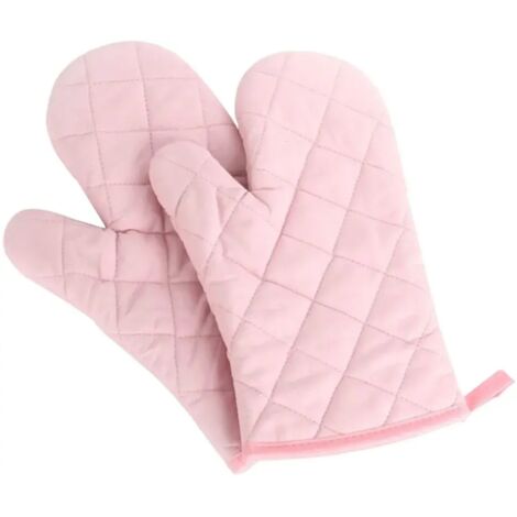 Gants de cuisine résistants à la chaleur, maniques épaisses et isolantes, gants de pâtisserie, coton, 1 paire, rose