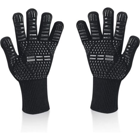 Gants de cuisine universels résistants à la chaleur (jusqu'à 800 °C), antidérapants, en silicone, ignifuges, avec protection de l'avant-bras, pour grillades, cuisson au four et cheminée (noir)